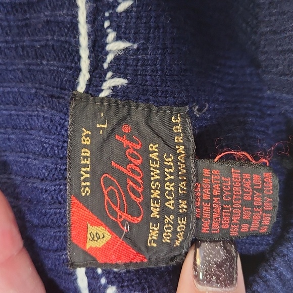 Cabot Fine Menswear vintage sweater red white navy blue ski sweater size large - Picture 9 of 12